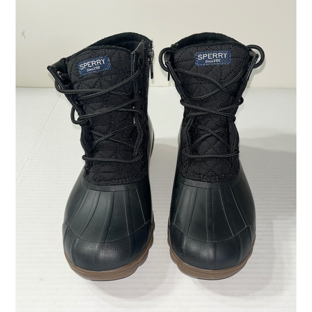 Sperry Syren Gulf Duck Boots Womens 8 Black Quilted Waterproof Rain Snow Winter